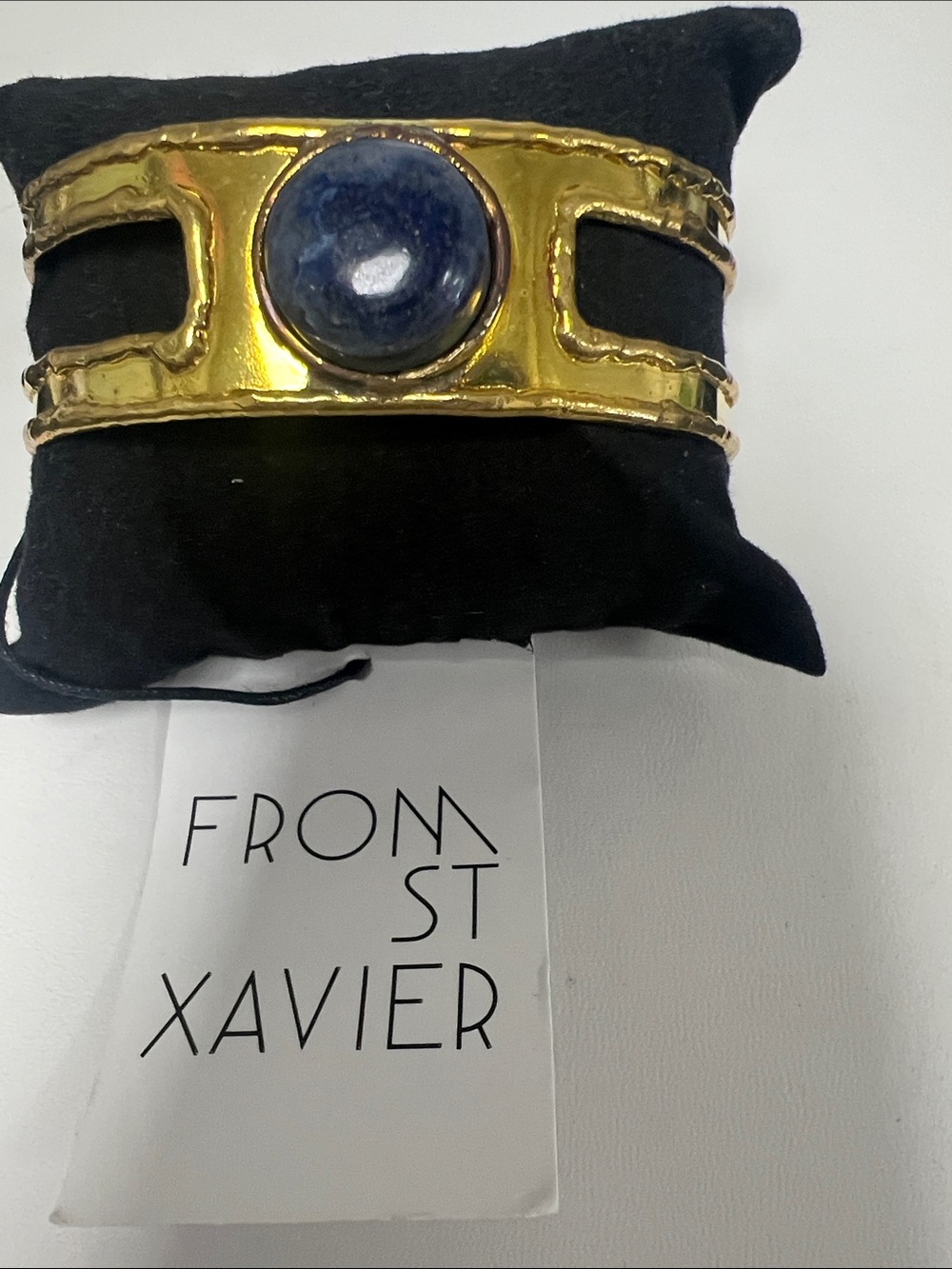 Fron St Xavier Gold Cuff Bracelet with Blue Stone